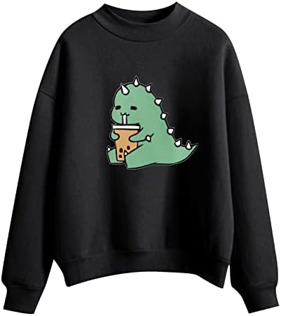 Oplxuo Mulheres Cute Dinosaur Sweatshirt Mock pesco