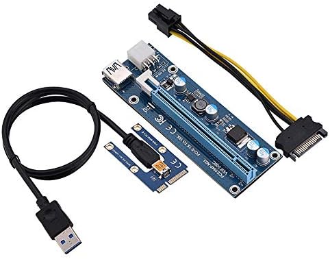 Adaptador de 1x a 16x Mini PCI E, Adaptador de Riser PCI E de 6 pinos, Adaptador Riser Candimento SATA GPU Cabo de