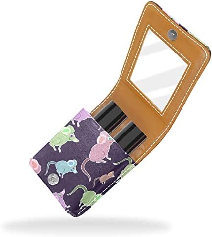 Animais fofos mouse portátil mini maquiagem batom de maquiagem key viagens case de couro de couro puf bush para mulheres