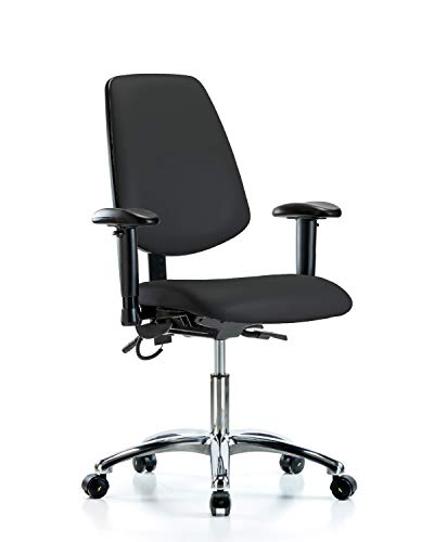 Labtech Seating LT41195 ESD Vinil Cadeira de altura de altura média Base cromada média, inclinação, braços, lançadores de ESD,