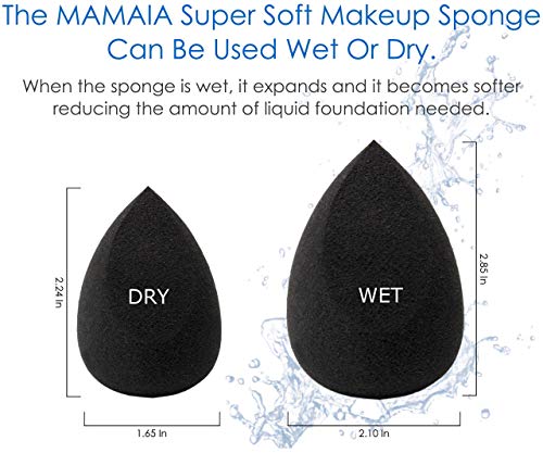 Mamaia 3 PCs Maging Sponges Sponges, preto, super macio, liquidificador de maquiagem livre de látex para maquiagem
