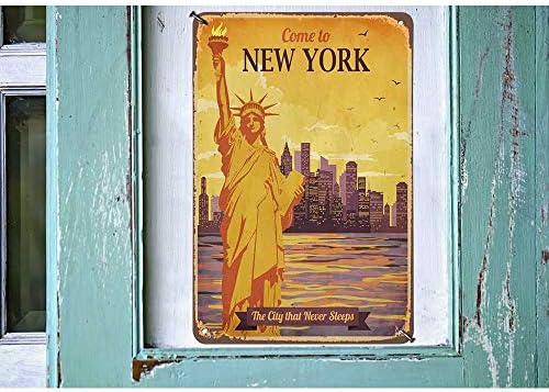 Hosnye Viaje para New York Tin Sign Poster vintage da estátua Liberty contra o Sunny Sky Sky Vintage Metal Tin Signs for