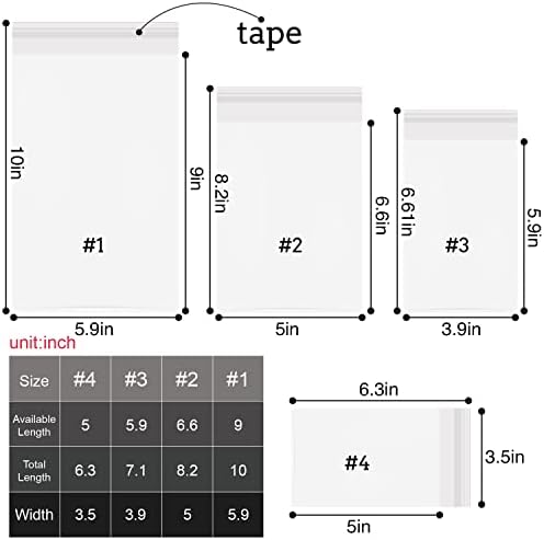 950 PCs Clear Sacos de celofane vedável 4 Tamanhos com 3,5 × 5 ，3,9 × 5,9, 5 × 6,6, 5,9 × 9 polegadas Bom para padaria, lanches, vela,