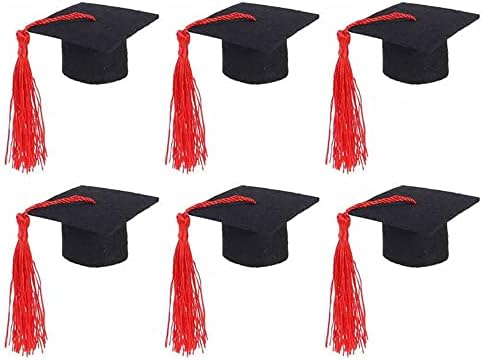 6pcs mini -graduação limite de chapéu de chapéu de figurina com borlas, decoração de bonecas DIY, flores e decoração de garrafas