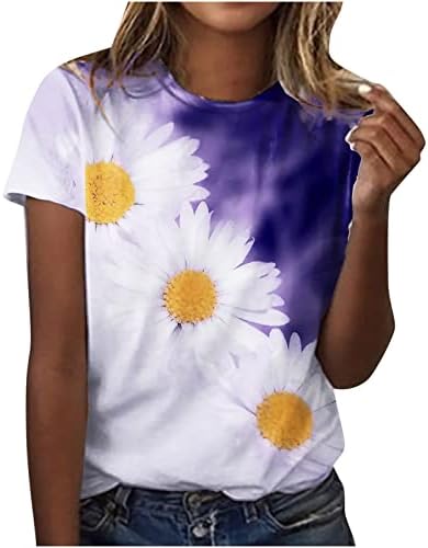 Girls adolescentes 2023 Manga curta Crewneck Boat Narc Cotton Cotton Print Flower Lounge Blouse camiseta para mulheres NH