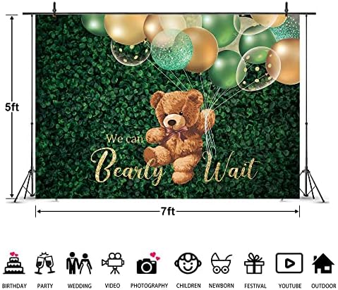 IMIRELL Green Urso Baby Chão de chá de pano de fundo de 7wx5h pés boho vegetação grama folha parede marrom beleza de ursinho