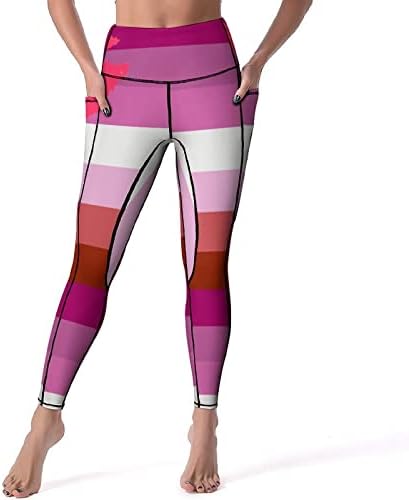 Lipstick Lesbian Pride Flag Yoga Pants de cintura alta Cappris com bolsos Leggings de compressão de controle de barriga