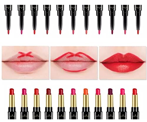 Duo Lipstick Lip Liner 2-in-1 retração, design de torção, lipstick fosco de cor de lábios de longa duração e altamente pigmentada,
