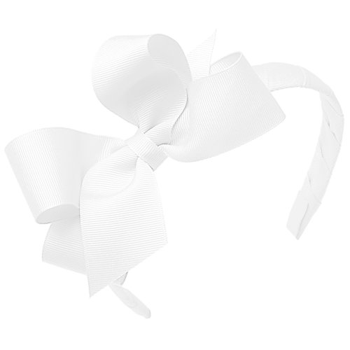 Wee One One Ones Girls 'Classic Grosgrain Girls Hair Bow On Combating 3/4 Bandada de cabeça embrulhada, Média, Branca