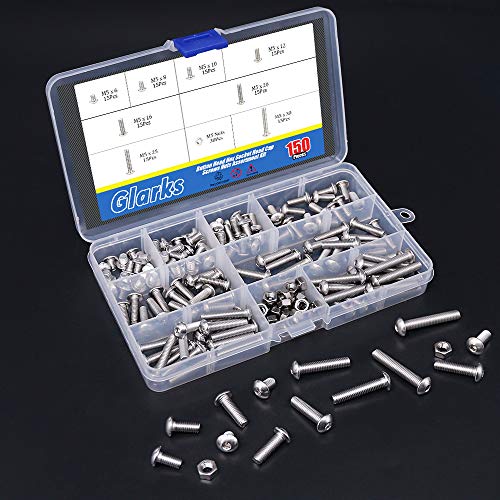 Glarks 150pcs M5 Aço inoxidável Cabeça Hex Hex Socket Top Tampo parafusos do kit de sortimento de porcas