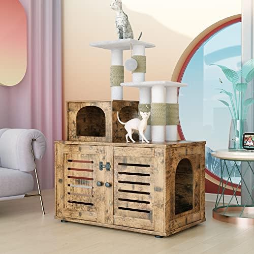 Gabinete da caixa de areia de furlinkhm com torre de árvore de gatos com postes de arranhões para gatos internos, condomínio