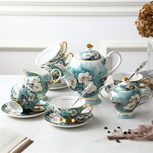 Houkai Bone China Coffee Cup e pires Conjunto de pirolas de estilo pastoral e chá de chá de chá de chá de chá de chá de casamento