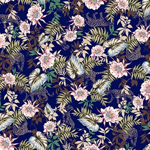 Estampas tropicais florais em tecido de chiffon hi-multi, musgo de blush da marinha)