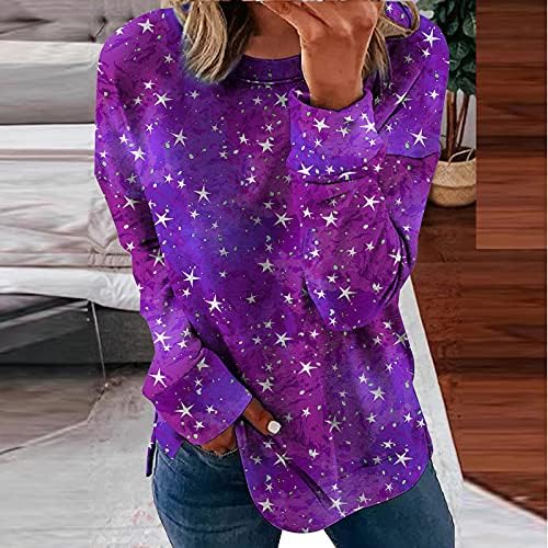 Balakie Womens Tie Dye Crewneck Swewelts Starry Star Star Estrela Impressa Camisas de Manga Longa Camisas Pullover soltas