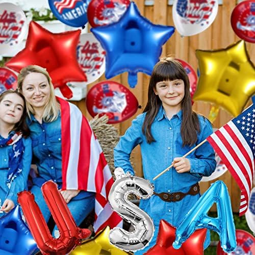65 peças 4º de julho Decorações de balões patrióticos Balões da festa do látex Independência Bandeiras Americanas Balões Azul