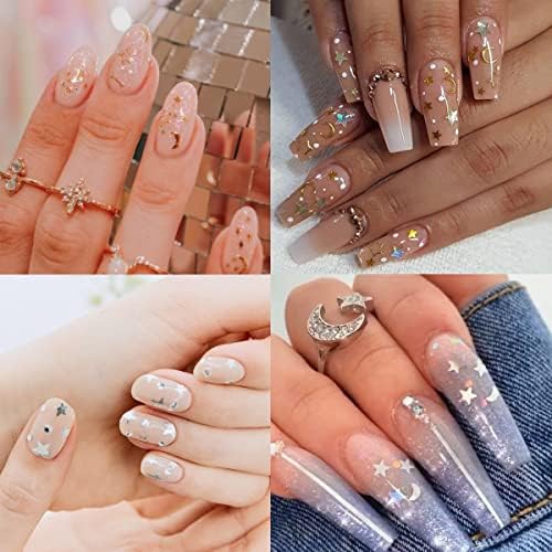 12 grades estrela unhas arte glitter 3d holográfico dourado prata lunas unhas lantejas de glitter flakes design suprimentos