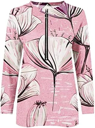 Camisas de treino de manga longa nokmopo para feminino de moda feminina Spring Loose Casual V Pescoço com zíper de manga longa Top