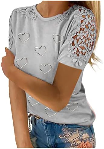 Tops de verão para mulheres 2023 impressão casual redonda redonda hollow out manga curta shating blusa shirt