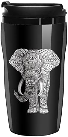 Boho Black White Elephant Travel Coffee Caneca Copa de Plástico Isolada com Tampa Double para Office Outdoor