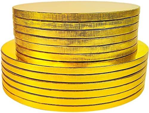 Tambores de bolo de ouro de 12 pacote Conjunto de 10+12 polegadas, 6 pedaços de cada tamanho de papelão círculos de bolo de base