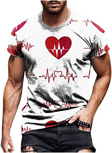 Camisas elegantes para homens 3D Hearted Valentines Animed Round Pescoço de manga curta Blusa de pulôvera de fitness confortável