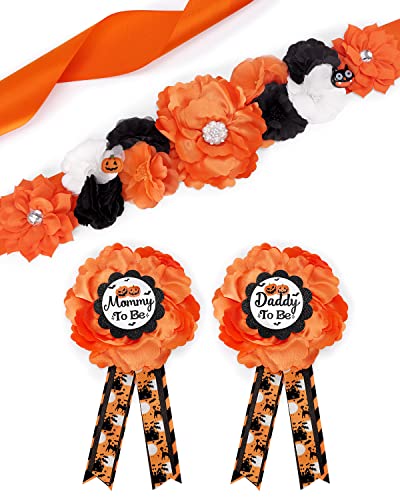 Halloween Baby Shower Maternity Sash Belt, mãe para ser e papai para ser um conjunto de alfinetes de corpete, laranja