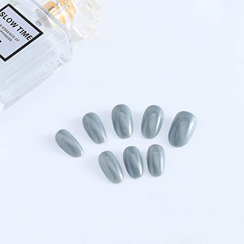 Yalice 24pcs pregos falsos brilhantes capa completa oval longa unhas falsas clipe de arte ocular cinza na unha para mulheres