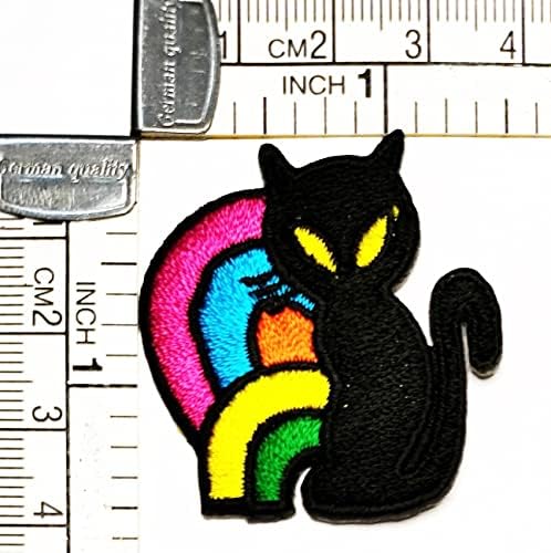 Kleenplus 2pcs. Mini Devil Cat Patch Black Cat com arco -íris Cartoon Appliques Applique artesanal artesanal bebê garotinha Mulheres