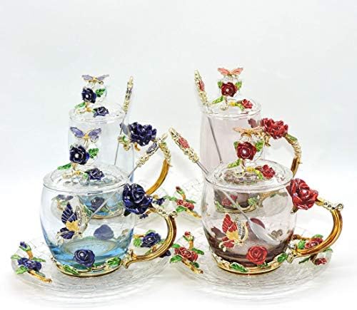 Lantree Fancy Glass Tea Cup com pires de pires de pires caça de café com caça de café exclusiva presente de aniversário