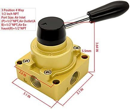 Válvula de alavanca rotativa HV HV-04 1/2 Controle de fluxo de ar NPT 3 Posição da faixa de pressão de 4 vias
