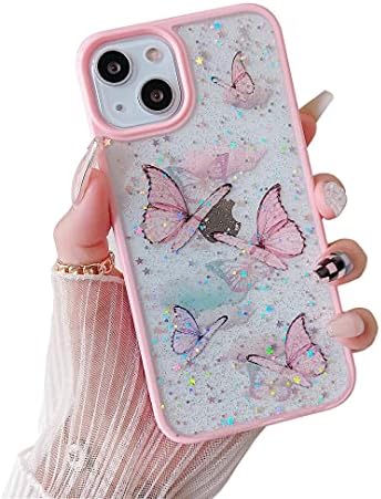 DEFBSC CARE CLARE CLEET IPHONE 13 CASA, BORBORFLY BLING GLITTER GLITTERS CASE GIRLS MULHER MULHER MULHER MOLO TPU TPU