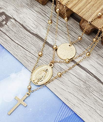 Colares de gargantilha em camadas de 2pcs para mulheres tag moeda cruzagem crucifix abençoada Virgem Mary Pingente Chain Chain