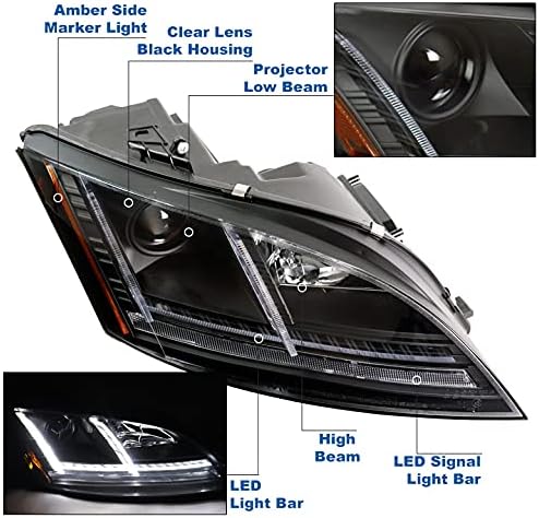 ZMAUTOPTS LED LED FELHEIROS DE PROJETOR DE SINAL seqüencial Compatível com Black com 2008-2015 Audi TT [para estoque HID]