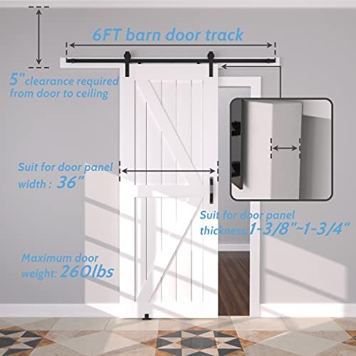 JZVXX Kit de hardware de porta de 6 pés de 6 pés, pista de porta de celeiro, kit de hardware de porta deslizante, fácil de