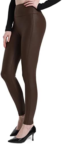 Leggings de maiúsculas com revestimento de pernas de couro Faux feminino