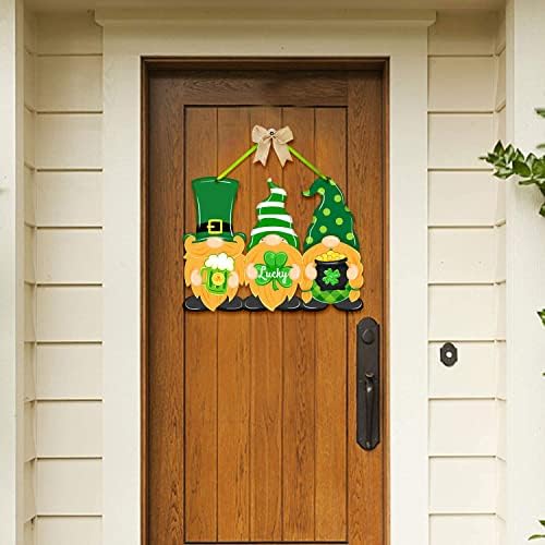 Gnomos de porta do dia de St Patrick, sinal de madeira de madeira, letra de boas -vindas da grinalda de madeira da