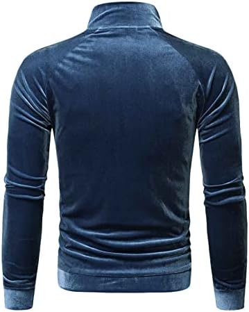 Masculino bloco colorido de veludo de veludo camisetas tamis de manga comprida T Turtleneck macio e macio
