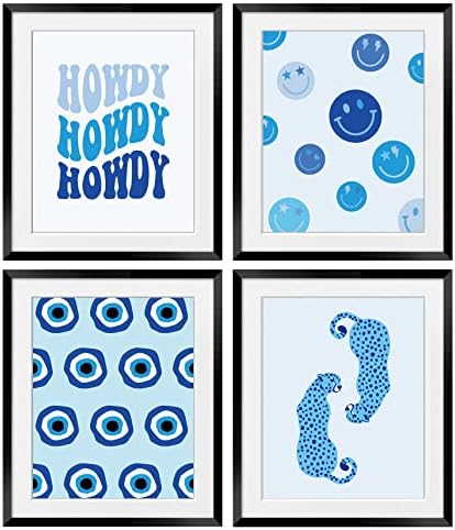 Ogilre Blue Smiley Sorrindo Rosto Howdy Preppy Wall Art Decorations Prints, Pôster de leopardo do Evil Eye