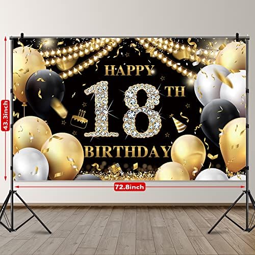 18th Birthday Banner 18th Birthday Party Decorações 18 Black Gold Birthday Bornoft Backback Backgrated for Boys Girls 18th Birthday