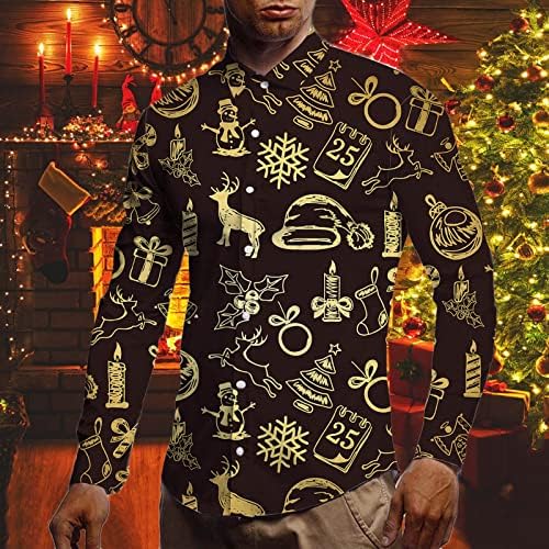 Xzhdd camisetas de natal para masculino, engraçado Natal Santa Claus Snowman Print Butrow-Down Collar Business Business