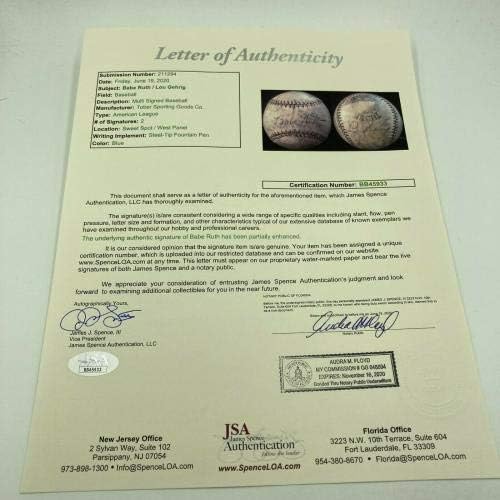 Linda gata Ruth e Lou Gehrig Dual assinado autografado autografado de 1920 JSA COA - Bolalls autografados