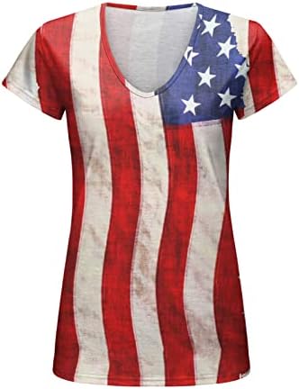 4 de julho Camisas para mulheres Casual Summer USA T-shirts S-shirts de manga curta V listras de pescoço tampe tampe-tes da blusa patriótica