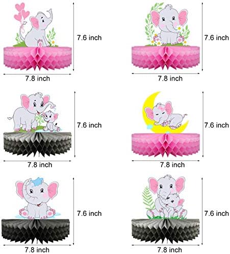 Mity Rain 6pcs Rosa Centrofas Centrálias de Honeycomb, decorações de chá de bebê com lateral duplo, elefante tema