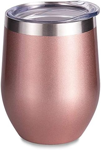 Tumbler de vinho isolado de solwill com tampa de ouro rosa, parede dupla em aço inoxidável com copo de vinho isolado de