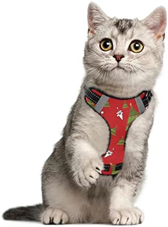 KFBE Red Christmas Cat Curneses Tree Dog Vest Caires e coleira conjunta para caminhar com faixas refletivas