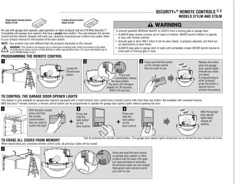 ASONPAO 373LM 953CD SOMENTE PARA UM BOTOL DE APRENDIZAGENS DE PRONTRA DO LIFTMASTER CHAMBERLAIN GARAGE PORTA DE GARAGE