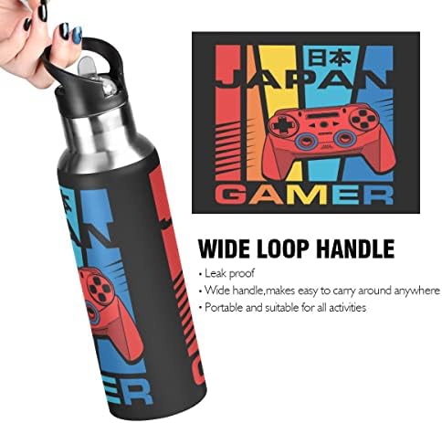 Video de videogame de joystick glaphy garrafa de água arco -íris para crianças, garrafa de água de 32 oz com tampa de palha
