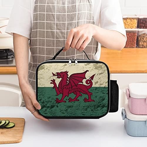 Bandeira galesa vintage recipiente de lancheira de couro durável para almoço reutilizável com alça de fivela destacável
