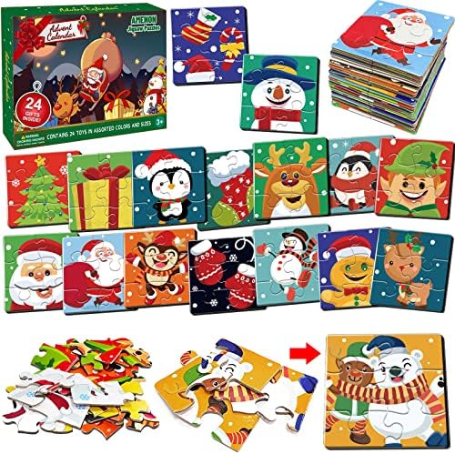 AMENON 24PCS JIGSAW Puzzle Toys Christmas Advento Calendário 2022 Para crianças 24 dias Countagem de contagem regressiva