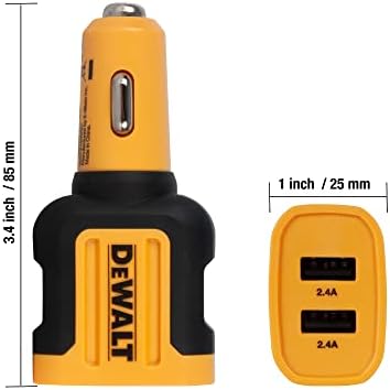 Carregador de carro USB de 2-porta DeWalt-24W port de carga rápida USB-A para iPhone 14 13 12 11 Pro Max X Xr XS 8 Plus 6S iPad-Compatível